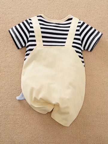 Baby Boy Cartoon Patched Striped Romper
