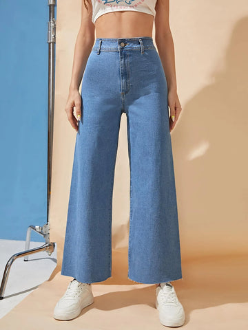 Frenchy Zipper Fly Wide Leg Jeans