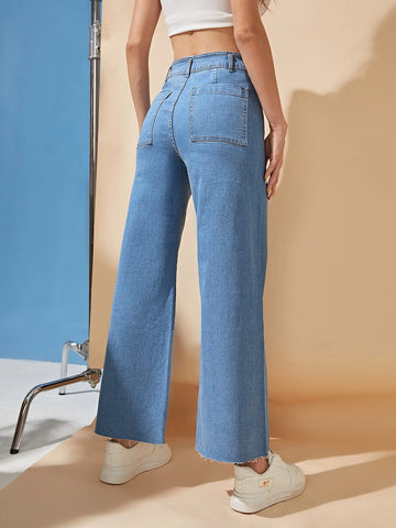 Frenchy Zipper Fly Wide Leg Jeans