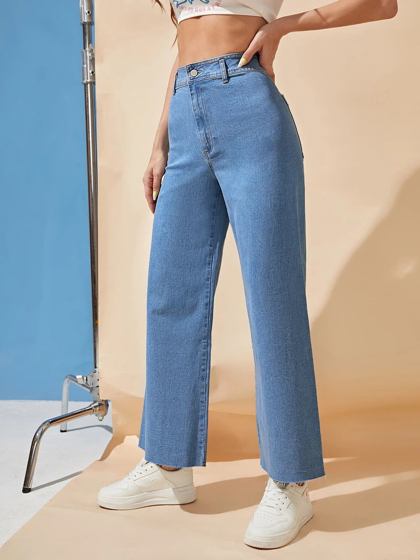 Frenchy Zipper Fly Wide Leg Jeans