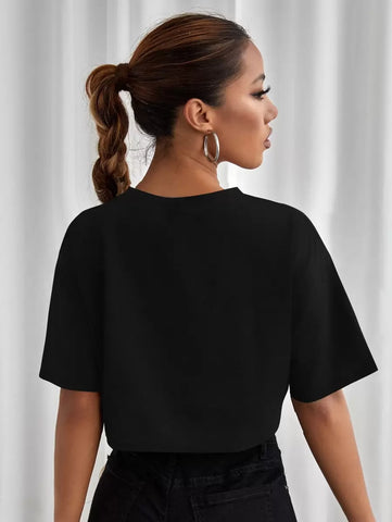 StreetHx Car & Slogan Print Zipper Short Sleeve Crop Top