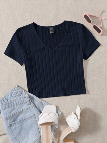 Essnce V-neck Rib-knit Tee