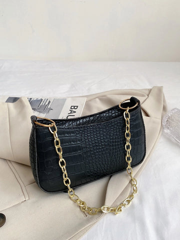 Crocodile Embossed Chain Bag