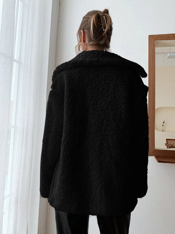 MOOSTA Drop Shoulder Pocket Patched Fleece Coat