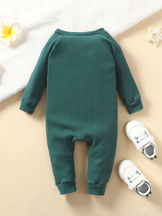 Baby Boy Solid Raglan Sleeve Oblique Zipper Jumpsuit