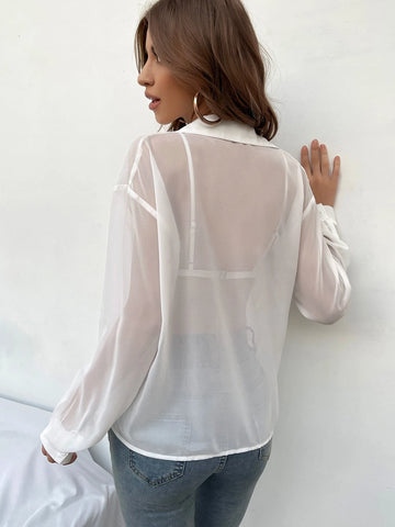 Essnce Drop Shoulder Sheer Shirt Without Bra