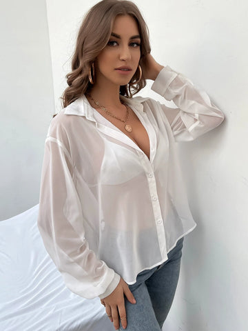 Essnce Drop Shoulder Sheer Shirt Without Bra