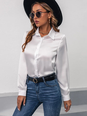 Privé Satin Solid Button Front Shirt