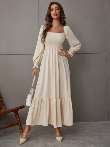 Breezaya Square Neck Ruffle Hem Dress