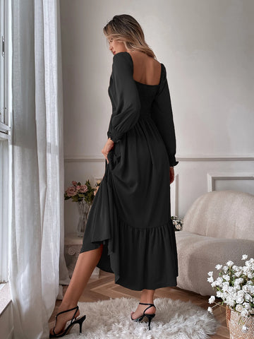 Breezaya Square Neck Ruffle Hem Dress