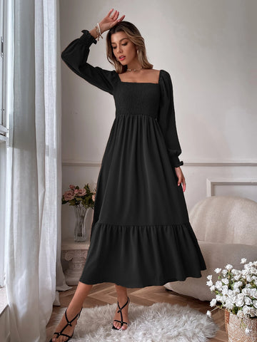 Breezaya Square Neck Ruffle Hem Dress