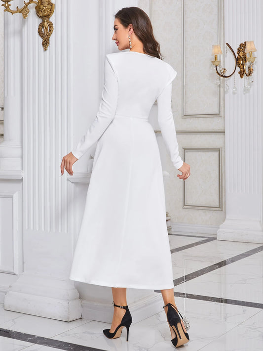 Modelyn Rhinestone Detail A-Line Dress Long Evening Dresses