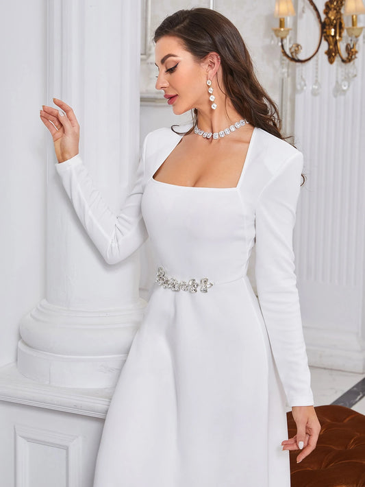 Modelyn Rhinestone Detail A-Line Dress Long Evening Dresses