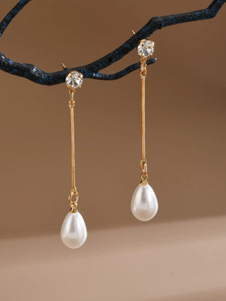 Rhinestone Decor Faux Pearl Drop Earrings