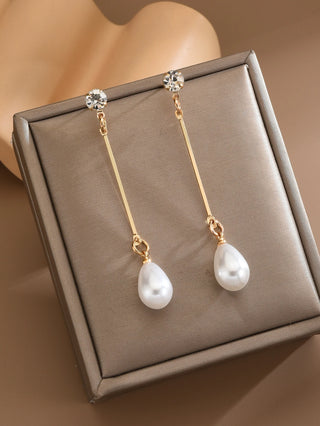 Rhinestone Decor Faux Pearl Drop Earrings