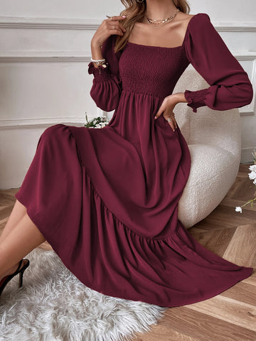 Breezaya Square Neck Ruffle Hem Dress