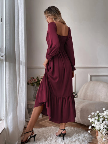 Breezaya Square Neck Ruffle Hem Dress