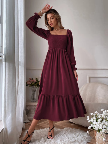 Breezaya Square Neck Ruffle Hem Dress