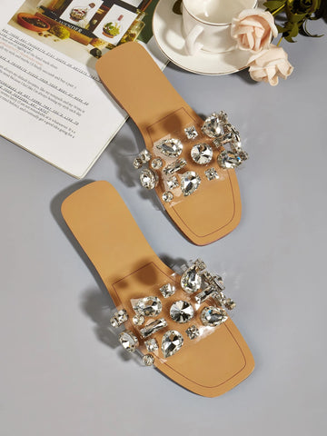 Women Gemstone Decor Slide Sandals