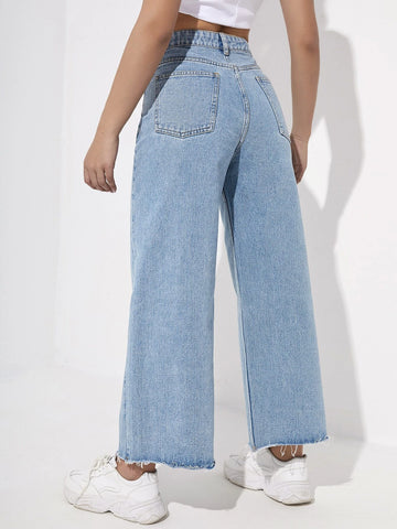 EZwear Women's Casual Daily Wear Wide Leg Denim Pants