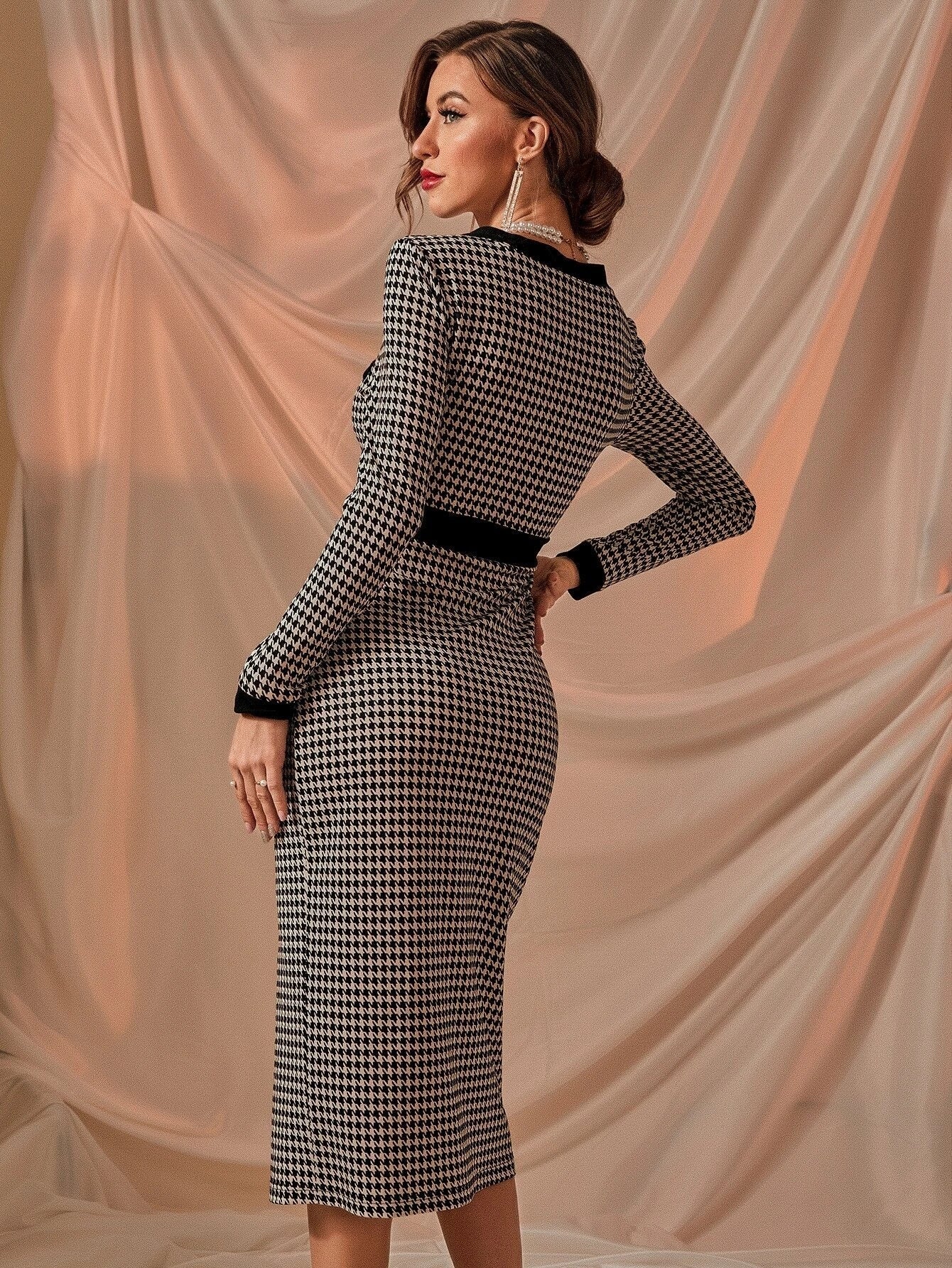 Modely Houndstooth Single Breasted Dress