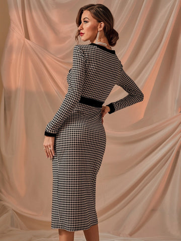 Modely Houndstooth Single Breasted Dress