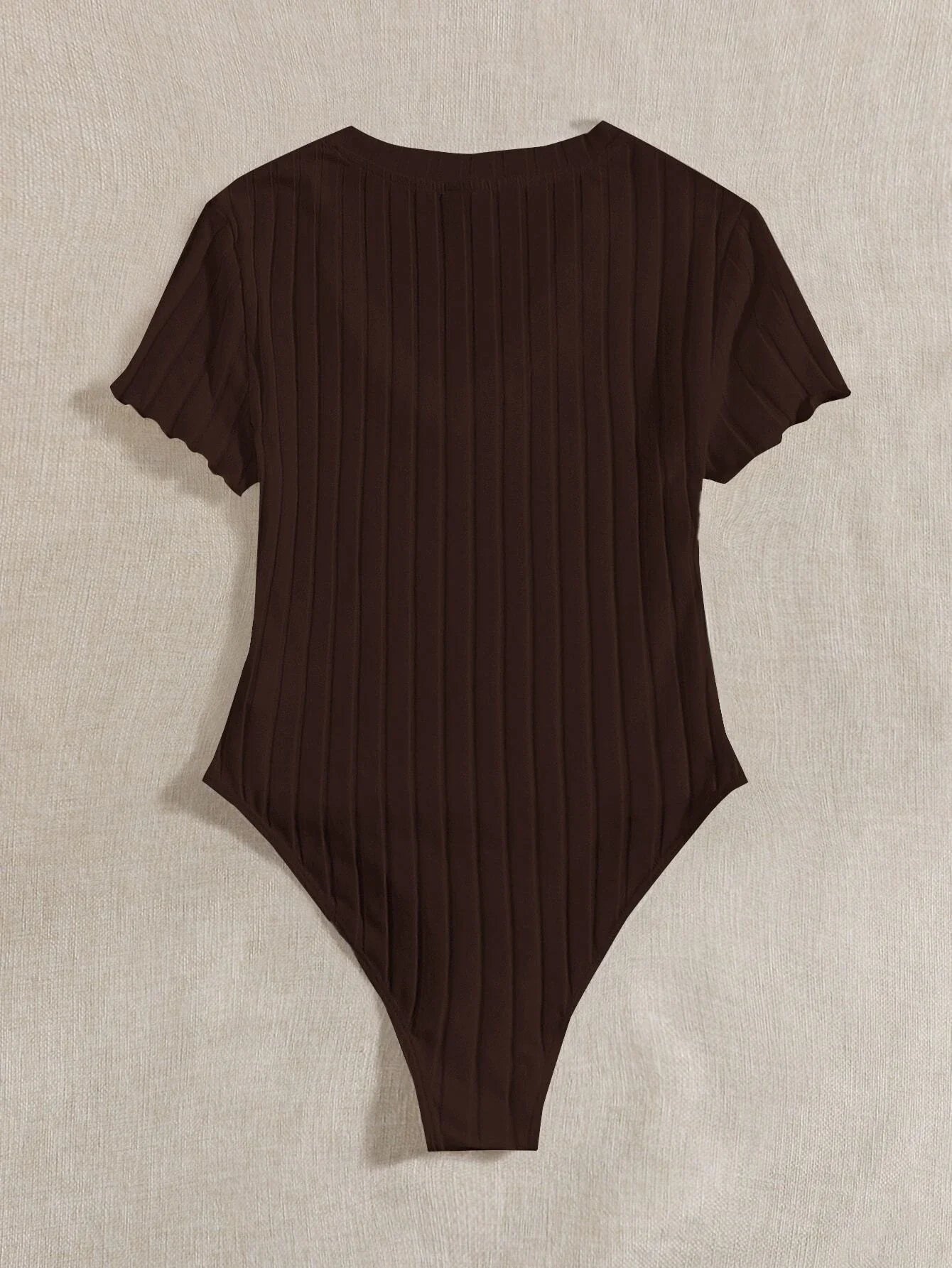 EZwear Solid Ribbed Knit V Neck Bodysuit For Summer