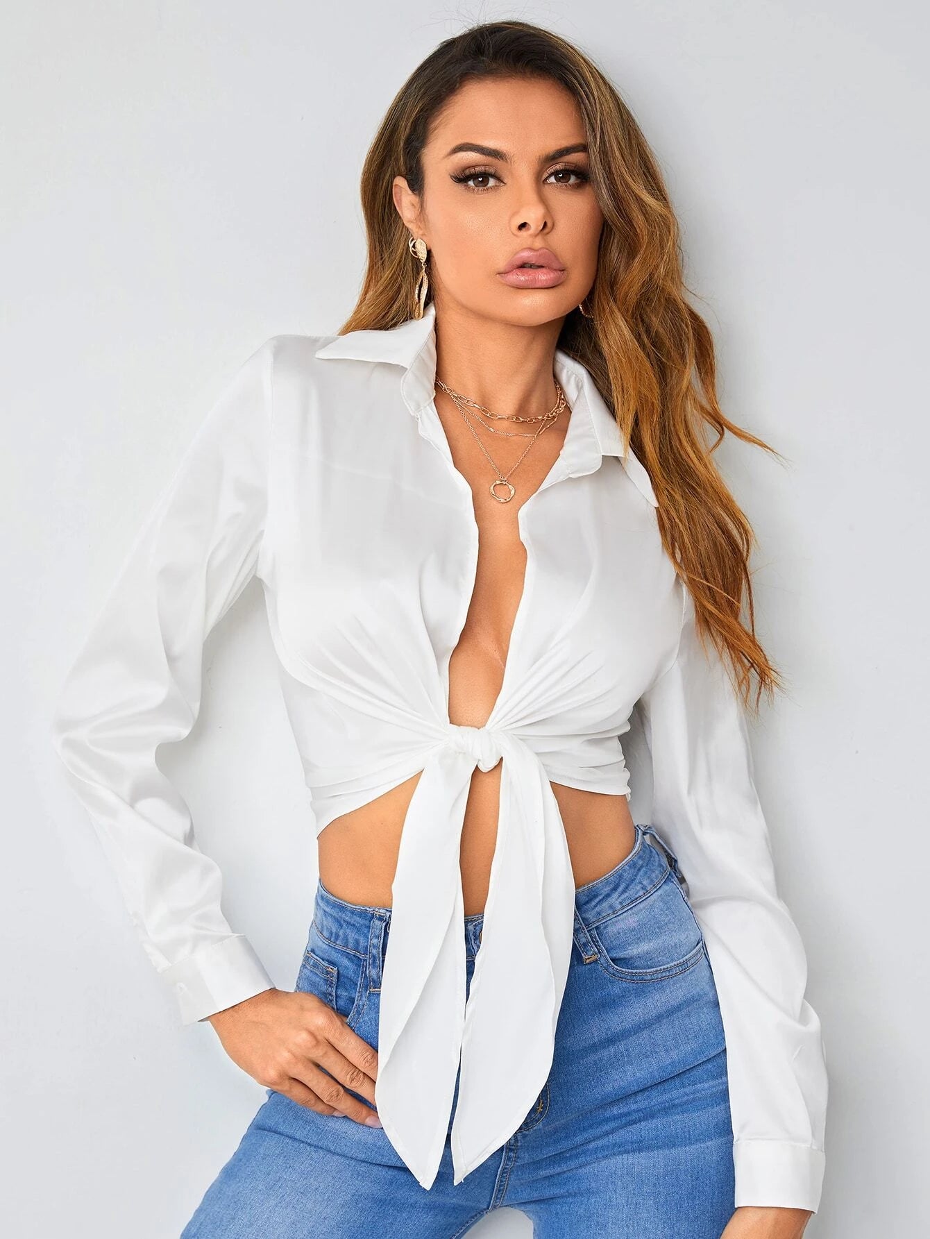 Privé Tie Front Satin Top