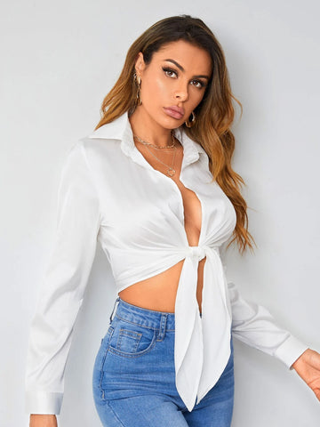 Privé Tie Front Satin Top