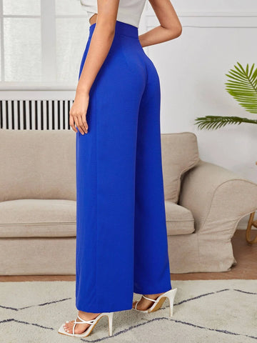 PETITE High Waist Plicated Wide Leg Black Dress Pants