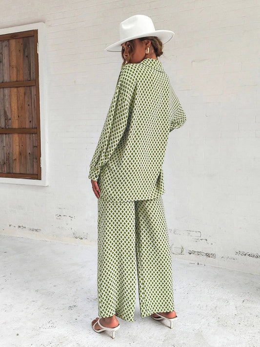 Priv� Argyle Print Drop Shoulder Blouse & Wide Leg Pants