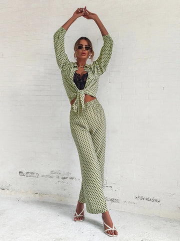 Priv� Argyle Print Drop Shoulder Blouse & Wide Leg Pants