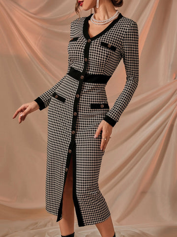 Modely Houndstooth Single Breasted Dress