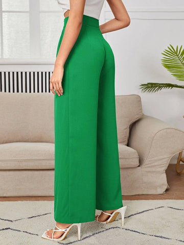 PETITE High Waist Plicated Wide Leg Black Dress Pants