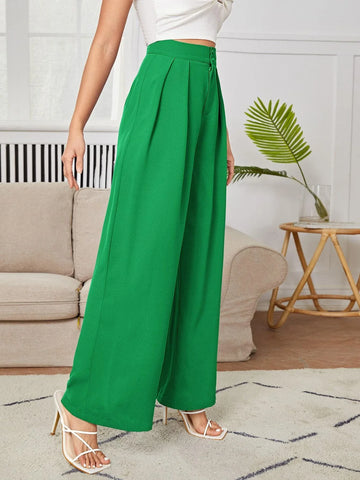 PETITE High Waist Plicated Wide Leg Black Dress Pants