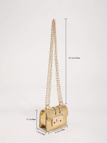 Minimalistic Mini Crocodile-Print Chain Shoulder Bag/Crossbody Bag