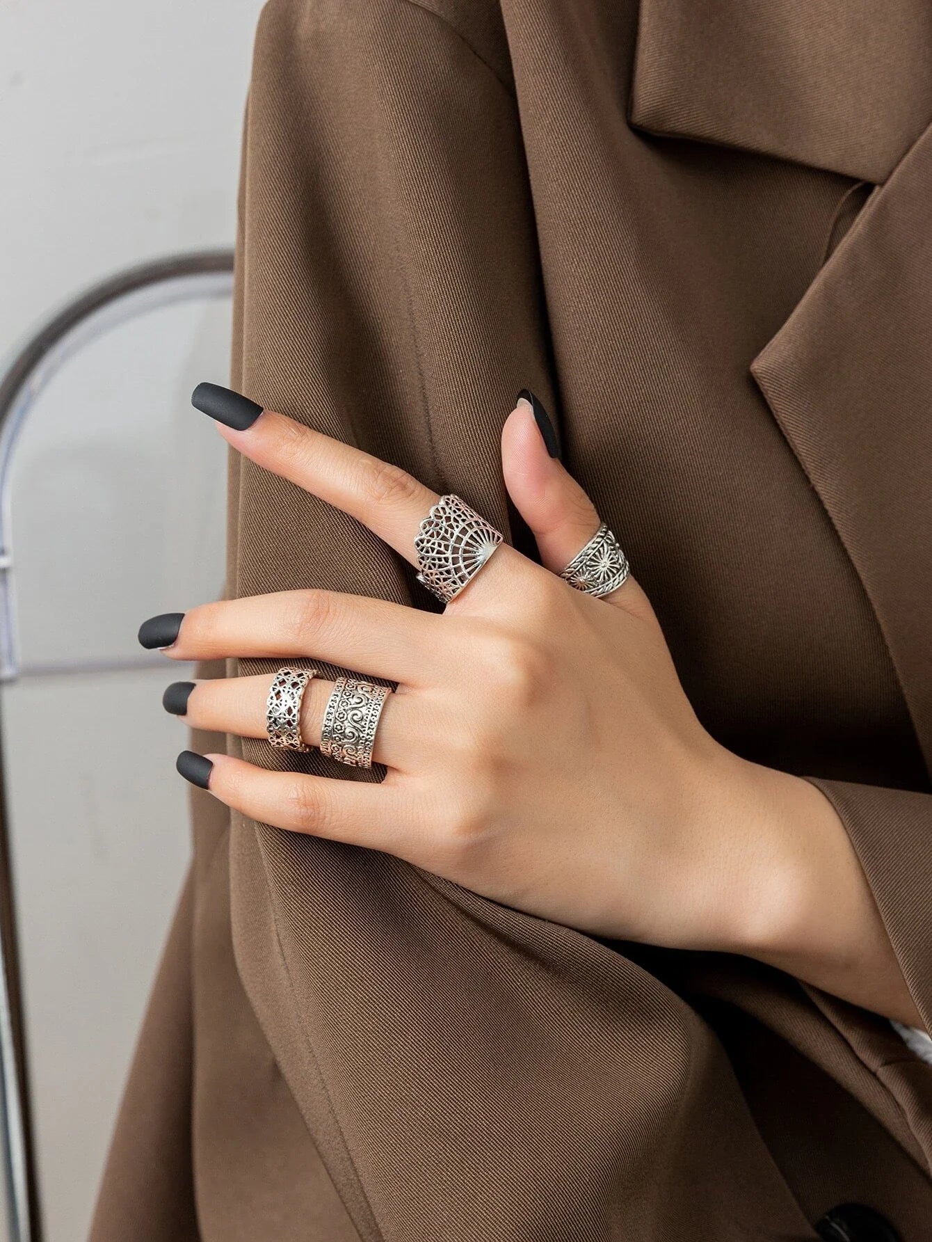 4pcs/set Textured Metal Ring