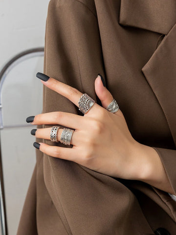 4pcs/set Textured Metal Ring