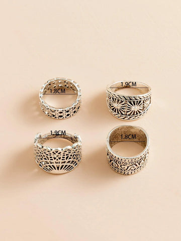 4pcs/set Textured Metal Ring