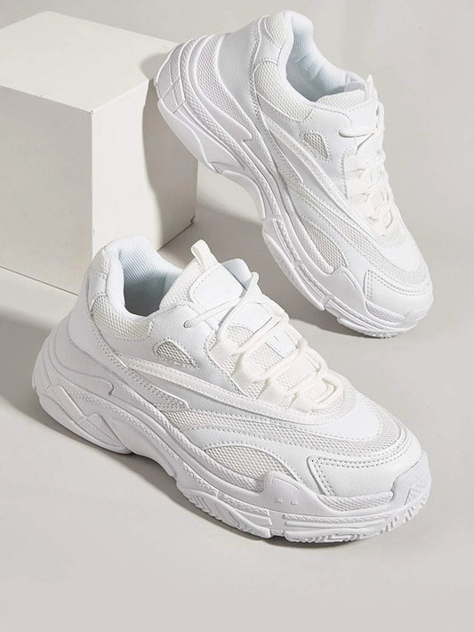 Mesh Panel Lace-Up Front Chunky Sneakers