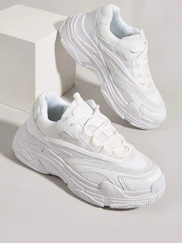Mesh Panel Lace-Up Front Chunky Sneakers