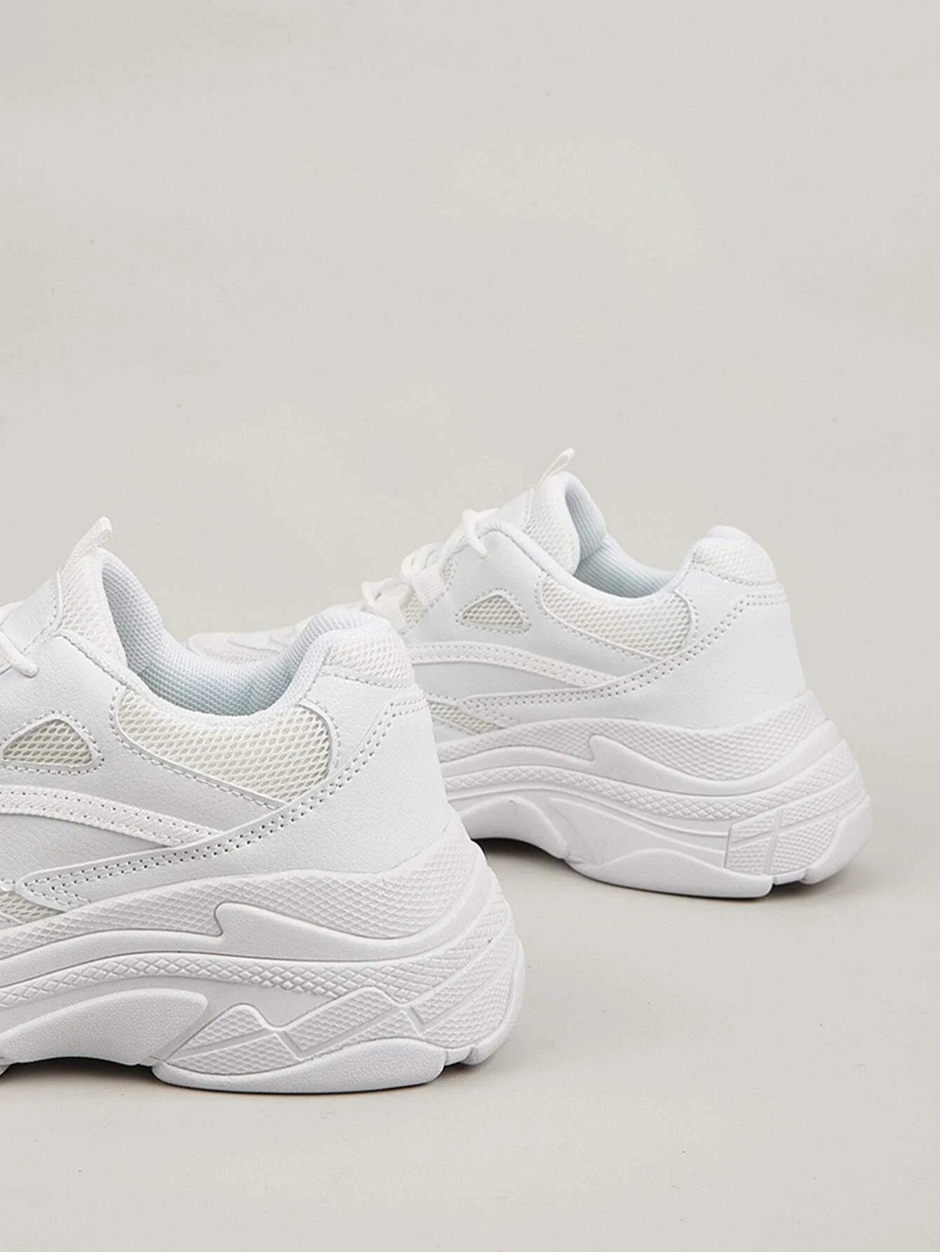 Mesh Panel Lace-Up Front Chunky Sneakers