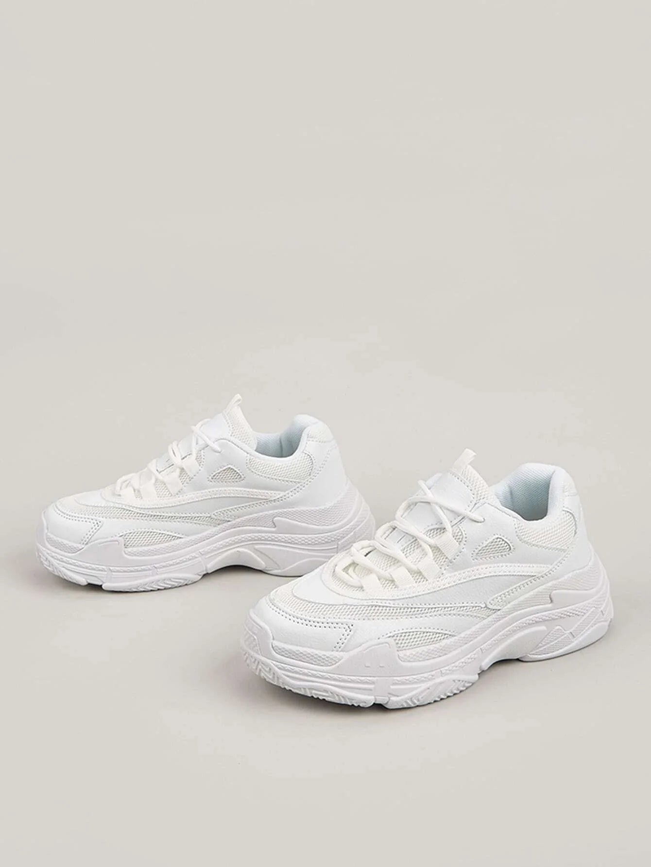 Mesh Panel Lace-Up Front Chunky Sneakers
