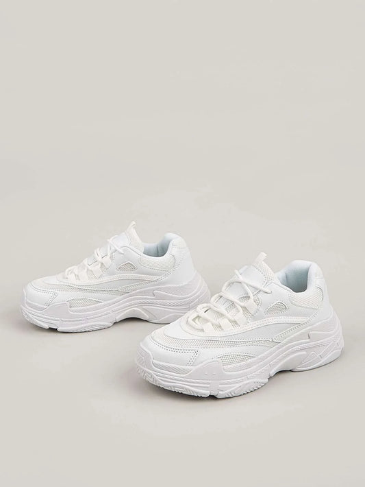 Mesh Panel Lace-Up Front Chunky Sneakers