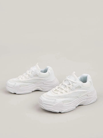 Mesh Panel Lace-Up Front Chunky Sneakers
