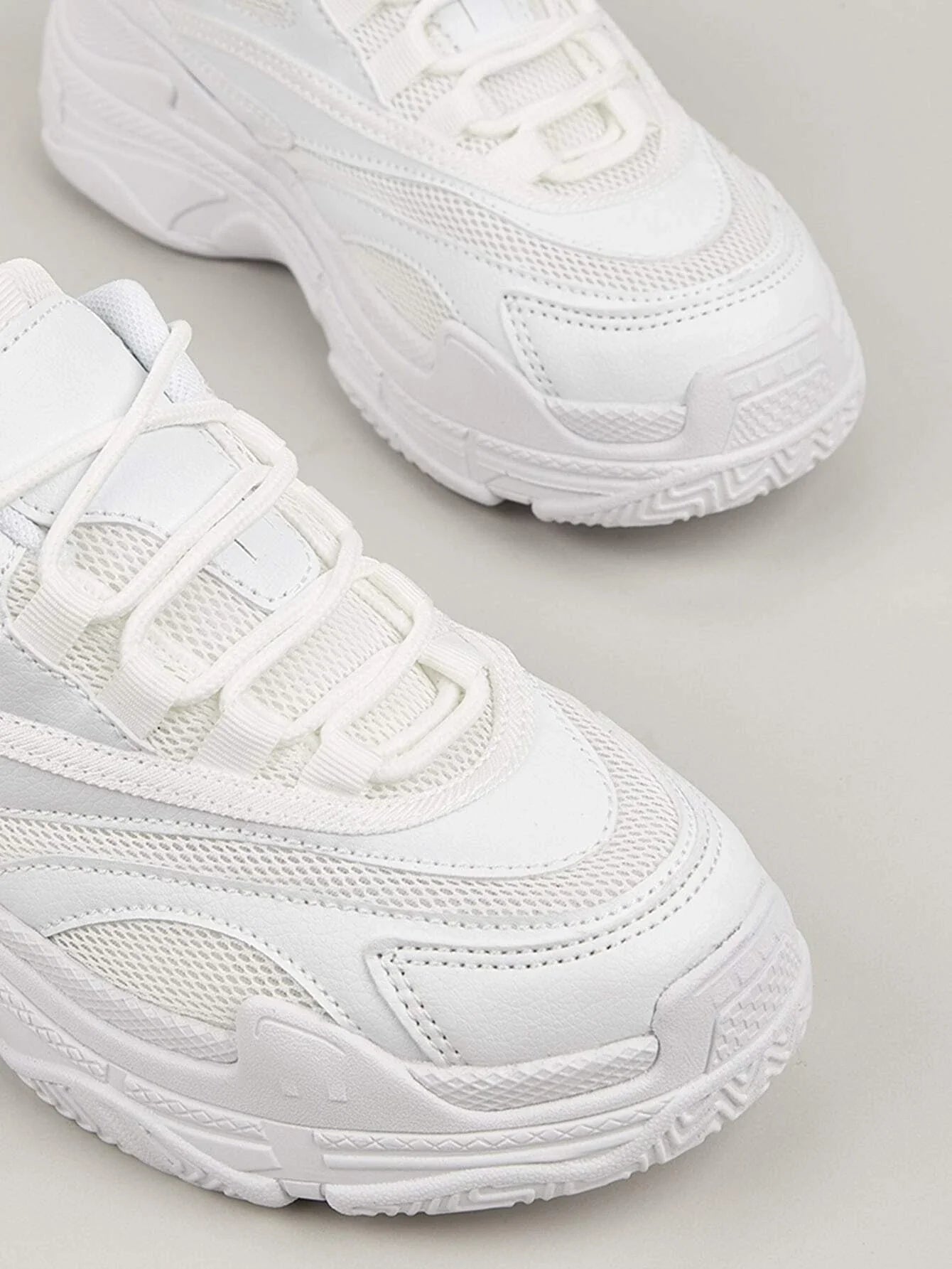 Mesh Panel Lace-Up Front Chunky Sneakers