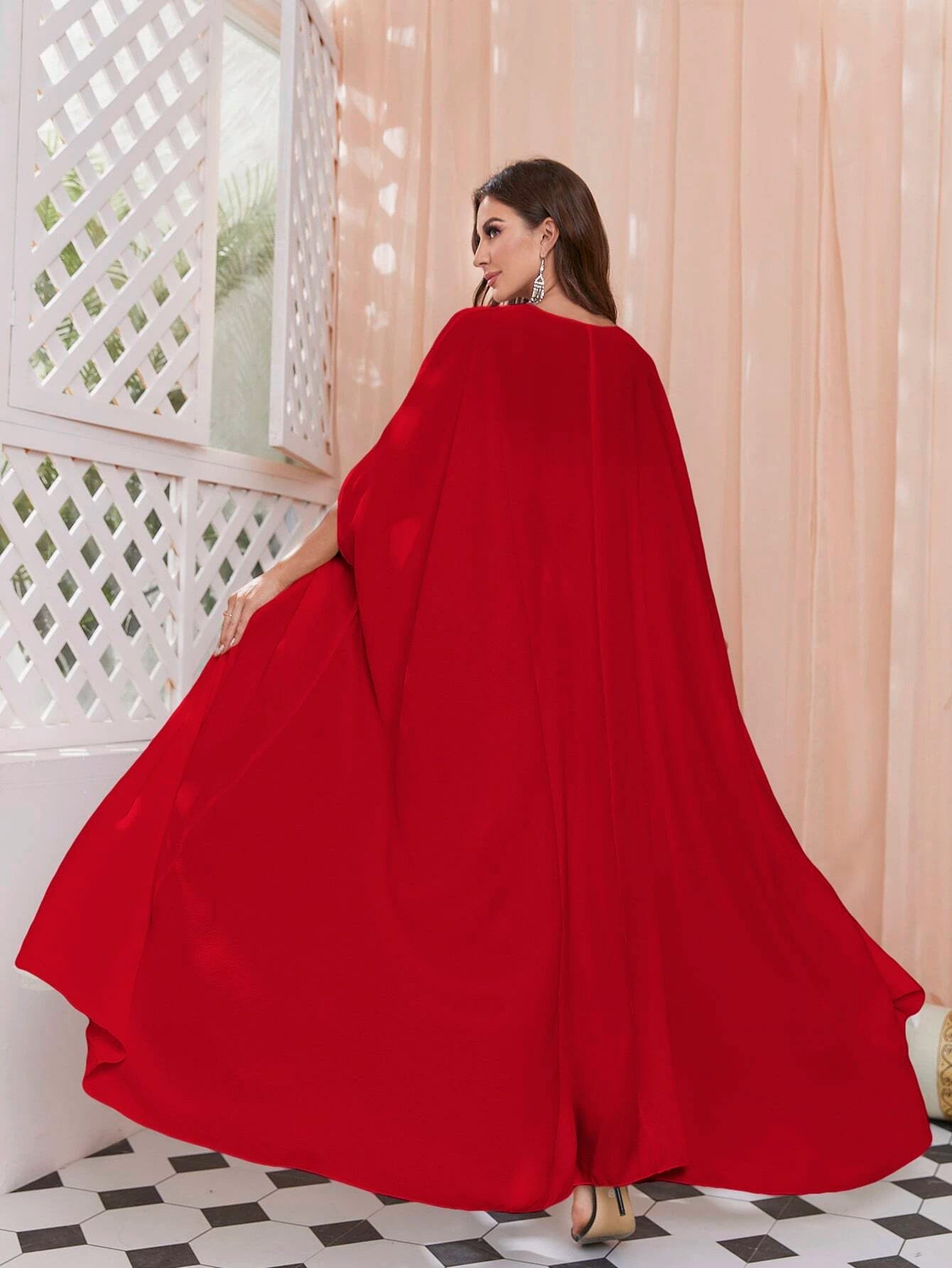 Modely Cloak Sleeve Coat & Ruched Tube Dress