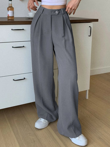 DAZY Women's Solid Color Straight Leg Business Casual Dress Pants