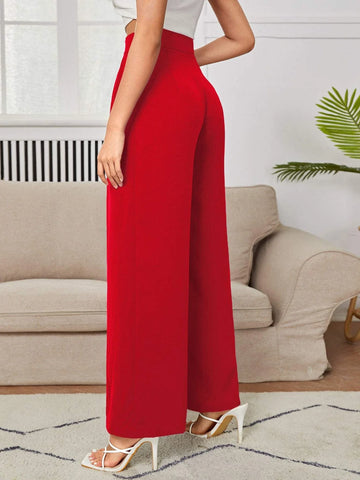 PETITE High Waist Plicated Wide Leg Black Dress Pants