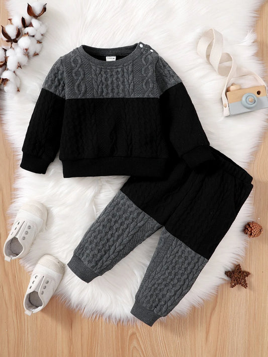 Baby Boy Two Tone Textured Sweatshirt & Sweatpants